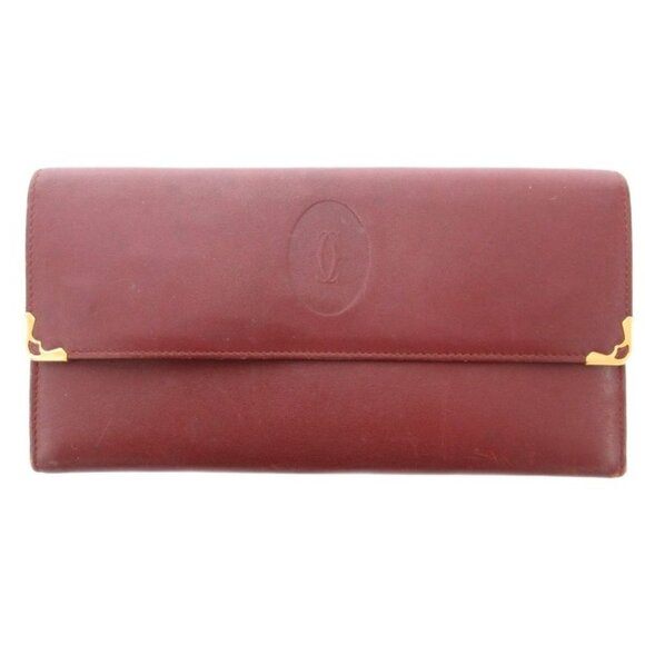 Cartier Must Line Double C Long Wallet Logo Leather Red AE